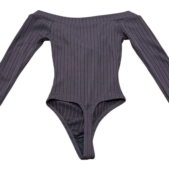 Women’s Out From Under Ribbed Off-Shoulder Bodysuit Burgundy - Picture 8 of 11